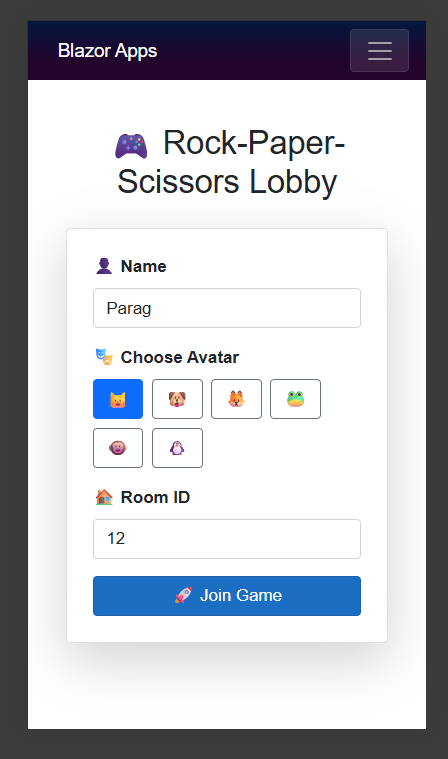 Blazor Game Lobby: Real-Time Rock-Paper-Scissors screenshot 1